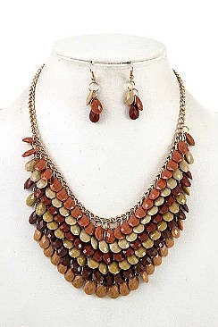 CLUSTER TEARDROP BIB NECKLACE SET