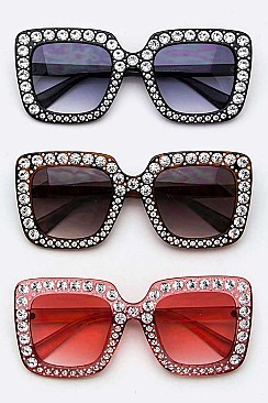 Pack of 12 Pieces Pave Crystal Fashion Square Sunglasses LA113-POP8016