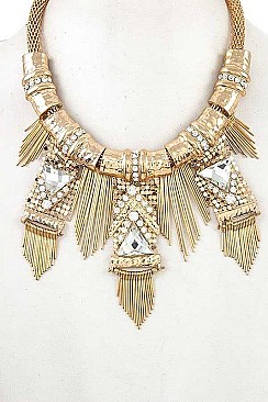 FRINGE CRYSTAL GEM BAR BIB NECKLACE SET