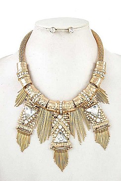 FRINGE CRYSTAL GEM BAR BIB NECKLACE SET