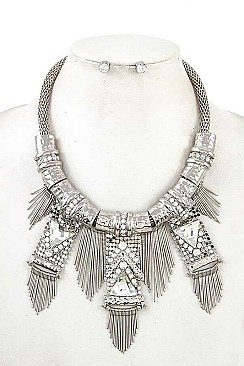 FRINGE CRYSTAL GEM BAR BIB NECKLACE SET