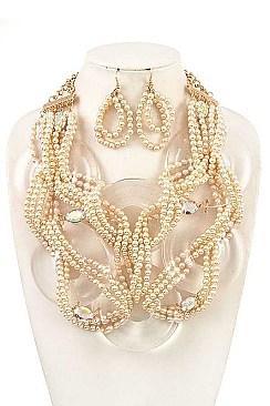 CLUSTERED PEARL BIB STATEMENT NECKLACE SET