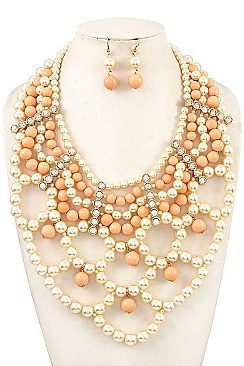BEAD ACCENTED PEARL NET NECKLACE SET