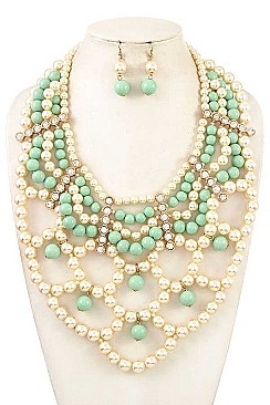 BEAD ACCENTED PEARL NET NECKLACE SET