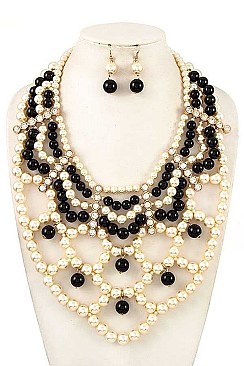 BEAD ACCENTED PEARL NET NECKLACE SET