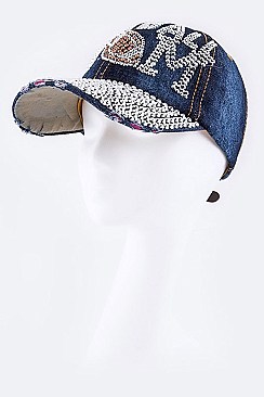 Crystal FOOTBALL MOM Embellished Fashion Denim Cap LA-HT277X053