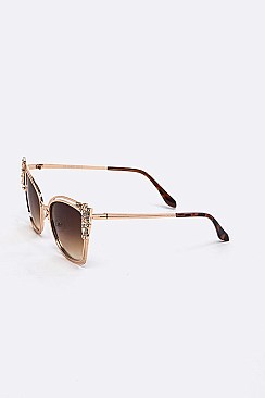 Pack of 12 pieces Crystal Accent Metal Rim Sunglasses LA107-R1001GR