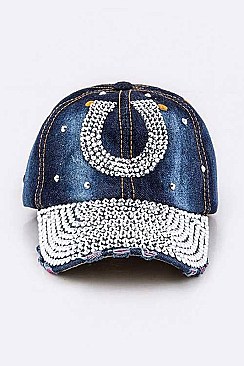 Crystal Horseshoe Embelished Fashion Denim Cap LA-HT277X011