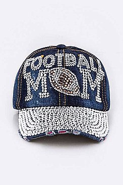 Crystal FOOTBALL MOM Embellished Fashion Denim Cap LA-HT277X053