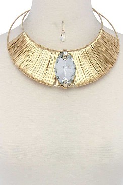 STYLISH GOLD WIRED CHOKER GEMSTONE ACCENT FASHION NECKLACE SET JYJSN2163