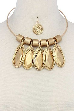 STYLISH FASHION METALS STATEMENT NECKLACE AND SPIRAL EARRINGS SET JYJSN2209