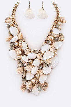 Mix Pearl Sea Shell Statement Necklace Set