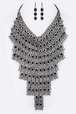 Elegant Crystal Disk Statement Necklace Set