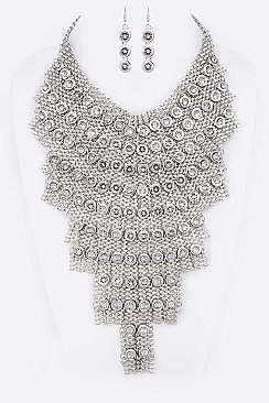 Elegant Crystal Disk Statement Necklace Set