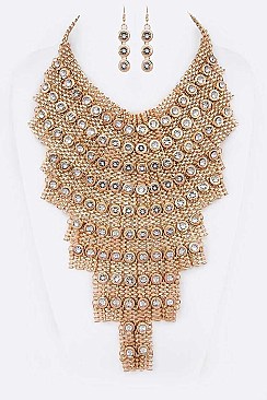 Elegant Crystal Disk Statement Necklace Set