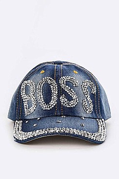 Crystal BOSS Embelished Fashion Denim Cap LA-XPA41093