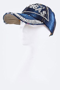 Crystal Las Vegas Embelished Denim Cap LA-HT277X086