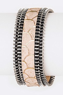 Stylish Metallic Embossed Leather Magnetic Bracelet