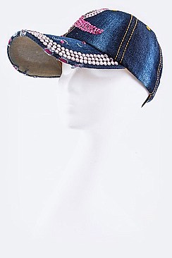 Crystal Pink Ribbon Embelished Fashion Denim Cap LA-HT277X075