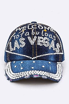 Crystal Las Vegas Embelished Denim Cap LA-HT277X086