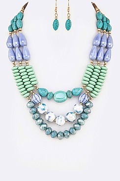 Lush Ceramic Beads Multi-Layered Necklace Set