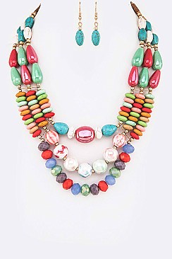 Lush Ceramic Beads Multi-Layered Necklace Set