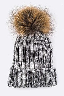 Fashionable Raccoon Fur Pom Pom Knit Beanie LA-EMH6422