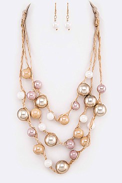 Tri-Layer Mix Beads Straw Adjustable Necklace Set