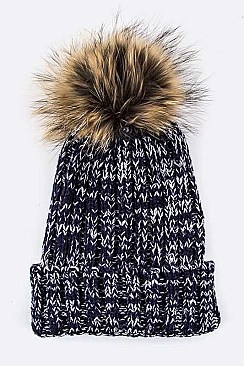 Fashionable Raccoon Fur Pom Pom Knit Beanie LA-EMH6422
