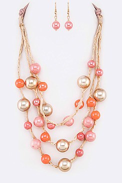 Tri-Layer Mix Beads Straw Adjustable Necklace Set
