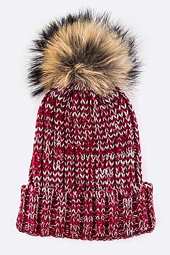 Fashionable Raccoon Fur Pom Pom Knit Beanie LA-EMH6422