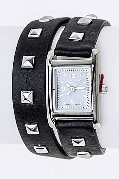 Fashionable 	Wrapped Studded Leather Band Watch LA-1393