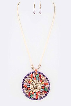 Chic Beaded Medallion Pendant Necklace Set