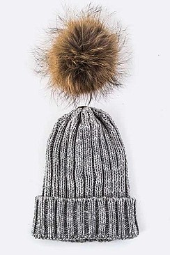 Fashionable Raccoon Fur Pom Pom Knit Beanie LA-EMH6422