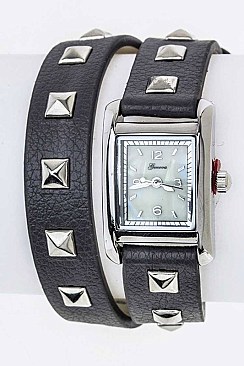 Fashionable 	Wrapped Studded Leather Band Watch LA-1393