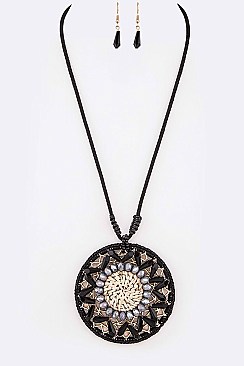 Chic Beaded Medallion Pendant Necklace Set