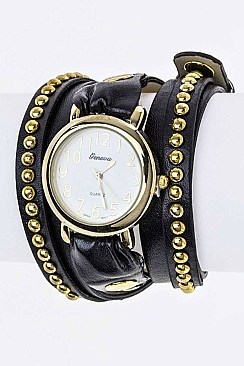 Stylish Wrapped Studded Leather Band Watch LA-1387