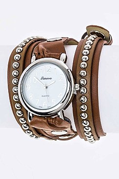 Stylish Wrapped Studded Leather Band Watch LA-1387