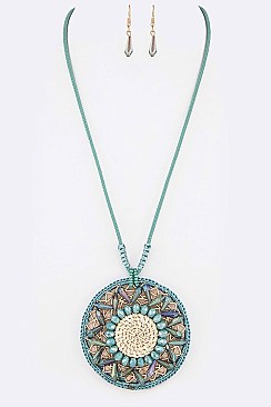 Chic Beaded Medallion Pendant Necklace Set