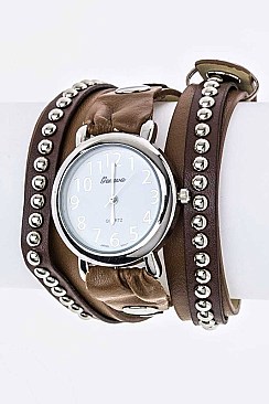 Stylish Wrapped Studded Leather Band Watch LA-1387