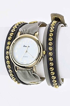 Stylish Wrapped Studded Leather Band Watch LA-1387