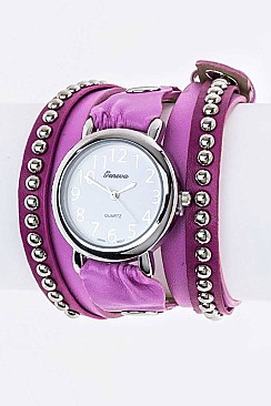 Stylish Wrapped Studded Leather Band Watch LA-1387