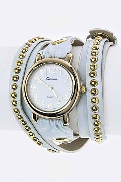 Stylish Wrapped Studded Leather Band Watch LA-1387