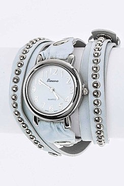 Stylish Wrapped Studded Leather Band Watch LA-1387