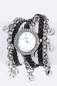 Stylish Fringe Beads Wrapped Braid Strap Watch LA-1980