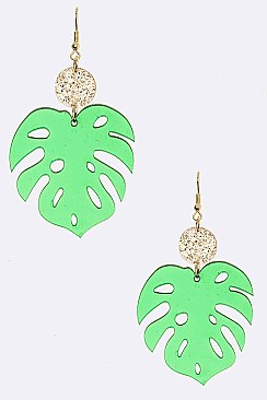 Plexiglass Palm Leaf Metallic Round Earrings