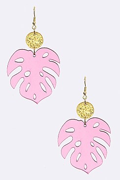Plexiglass Palm Leaf Metallic Round Earrings