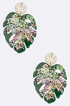 Glitzy Glitter Resin Palm Leaf Earrings