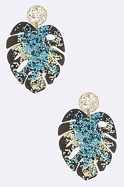 Glitzy Glitter Resin Palm Leaf Earrings