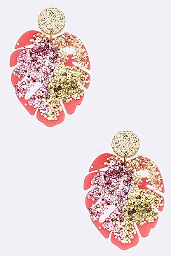 Glitzy Glitter Resin Palm Leaf Earrings